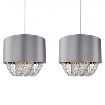 25cm H Plastic Drum Pendant Shade in Grey