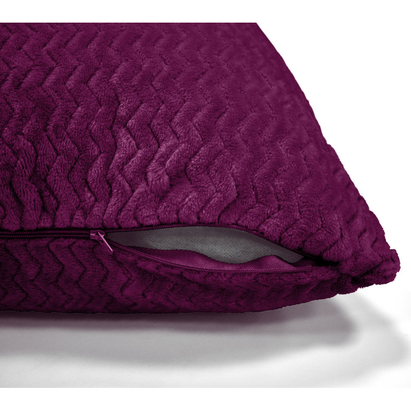 Moneeba Snug Soft Chevron Patterned Mink Moda Plush Cushion, 56cm x 56cm, Aubergine