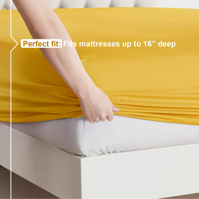  Ensemble de draps double brossé de luxe pour hôtel avec draps et taies d'oreiller très doux, Jaune, Très grand séparé