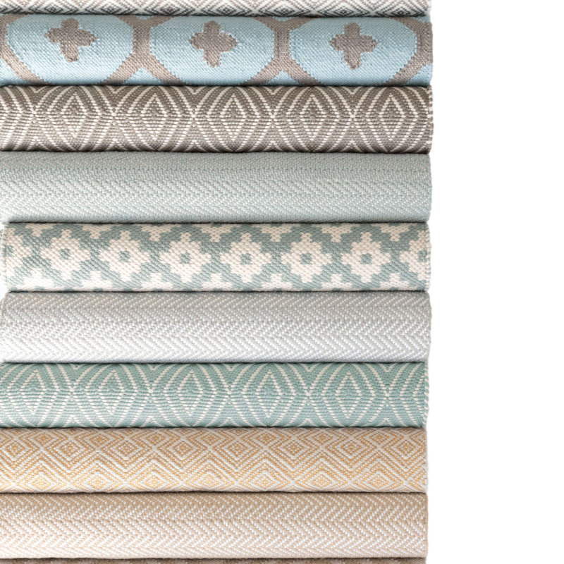 Pearl Herringbone Handwoven Indoor/Outdoor Rug, Rectangle 7'6" x 9'6", Light Blue/Ivory