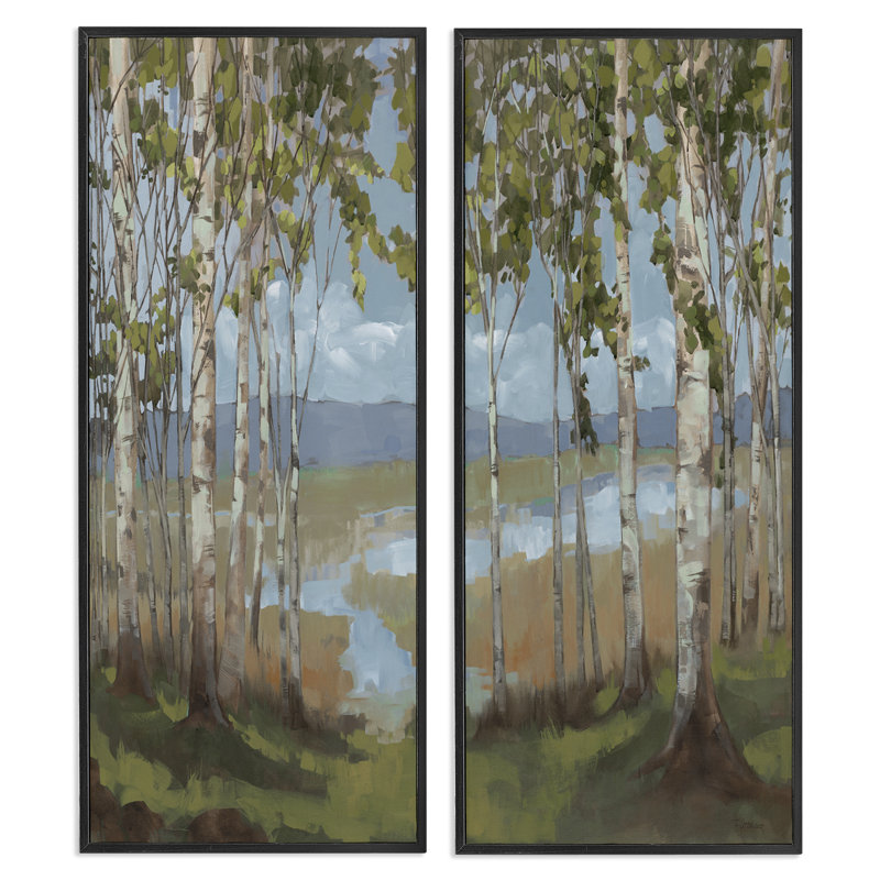 «White Birch Copse of Trees», ensemble de 2 giclées par Trevor Copenhaver, Giclée encadrée noir minuit, H 30 po x l 13 po