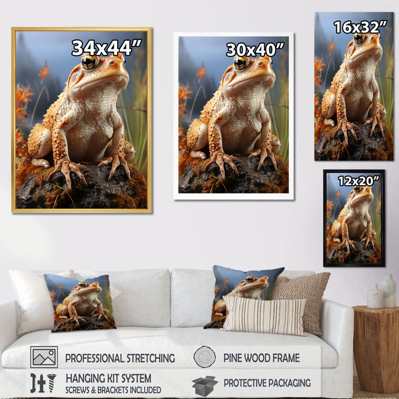 Portrait de grenouille classique sur toile, H 32 po x l 16 po x P 1 po, Cadre simple blanc