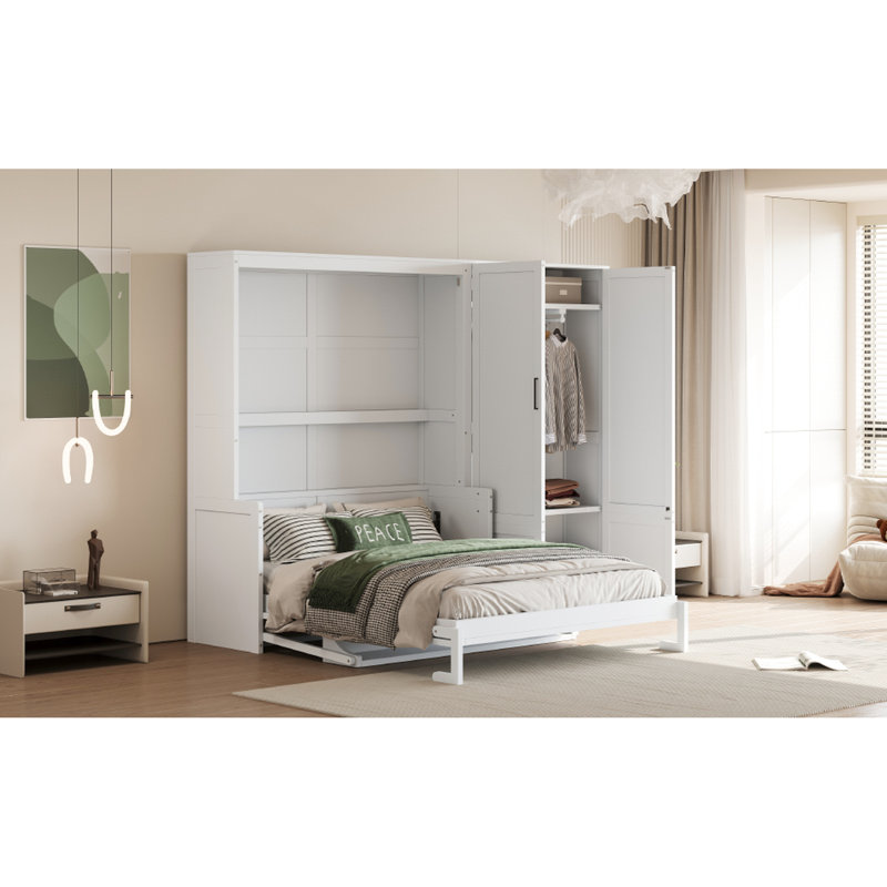 Lit relevable hydraulique pour grand lit avec garde-robe élégante - apparence blanche et espace