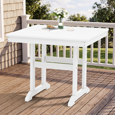 Outdoor HDPE Dining Table, Weather-Resistant Patio Table With Sturdy Frame In White