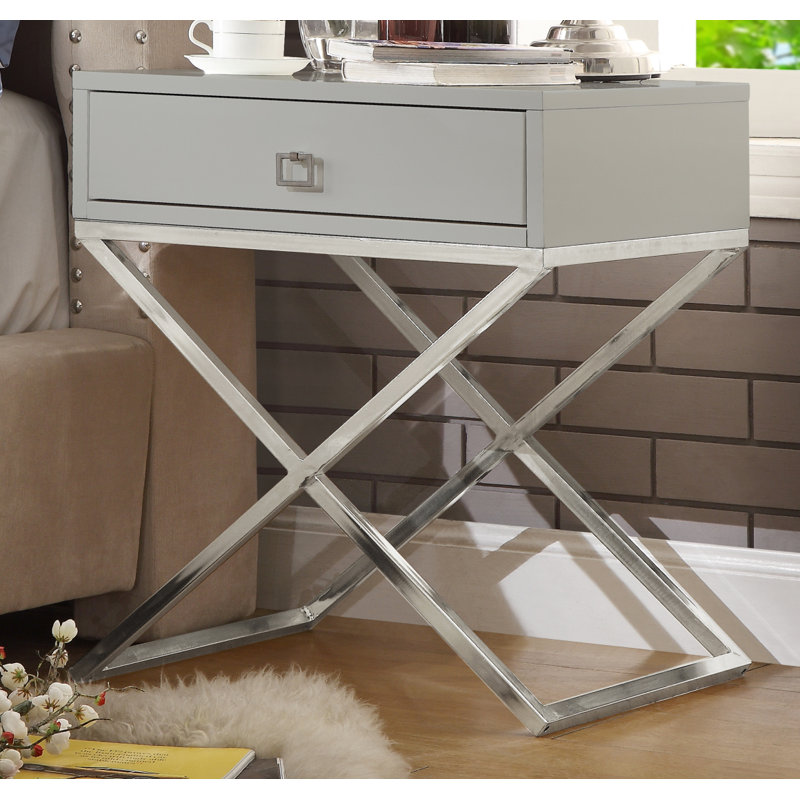 Table de bout avec rangement Marianna, Chrome, Gris clair
