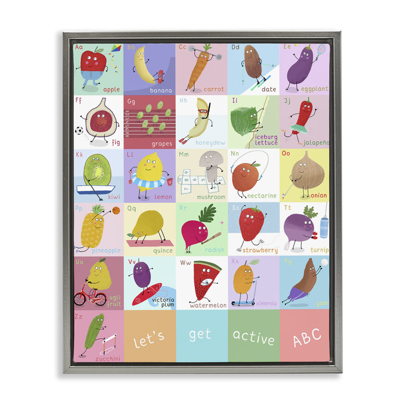 Cadre flottant Let's Get Active ABC, design par Carla Daly, Cadre flottant gris lustré, H 21 po x l 17 po