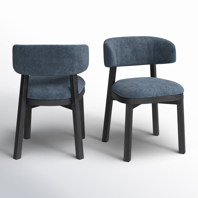 Blue Upholstered Acacia Dining Chairs with Solid Back, Set of 2