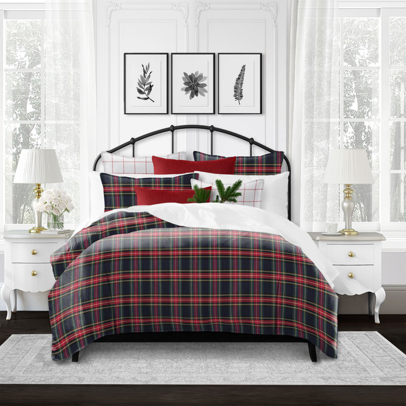 Ensemble de couvre-lit en coton Royal Plaid, Marine, Couvre-lit très grand californien et 2 très gran