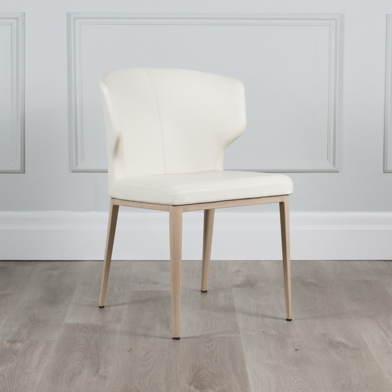 Chaise d'appoint rembourrée Belby, Blanc, Brun clair