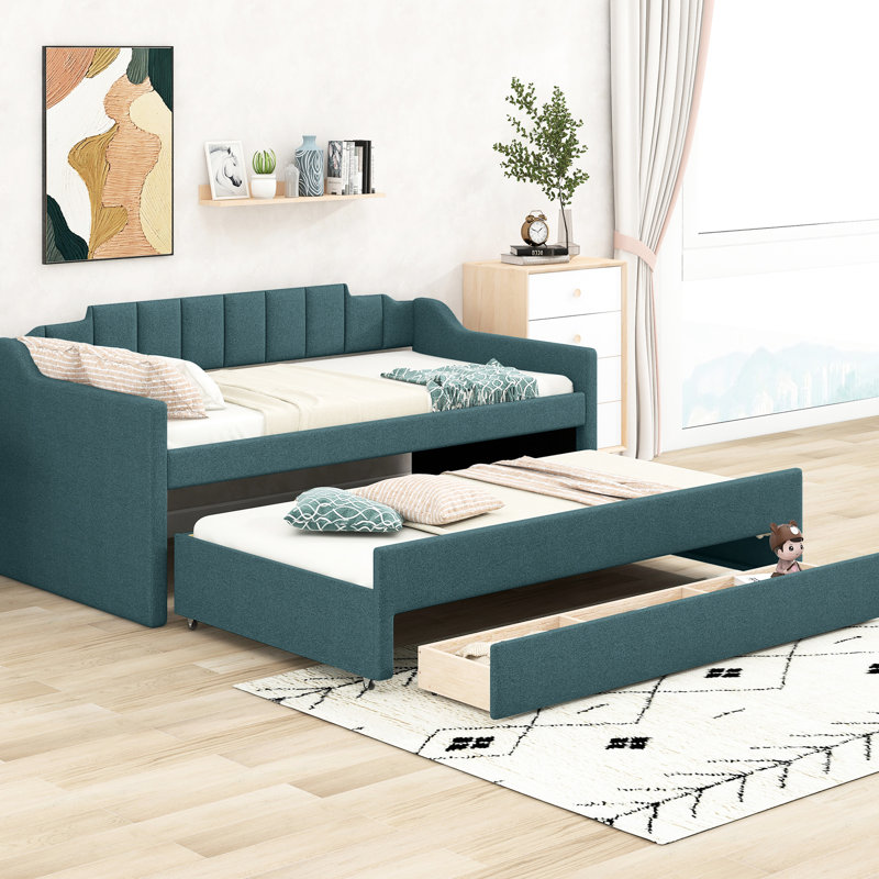 Lit de jour simple rembourré avec lits gigognes et tiroirs - Améliorations écoénergétiques pour une maison, Vert