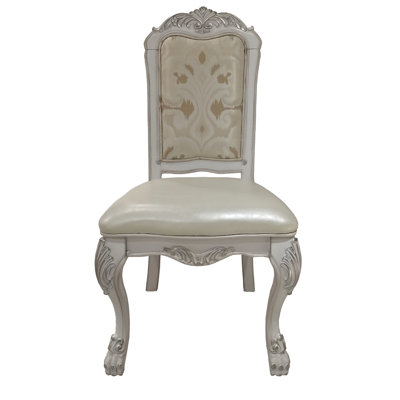 Side Chair 2 - Resin, Fabric Upholstery, Padded Back Cushion, Button , 220Lbs Weight Limit, White 2 Faux Leather & Fabric, Seat And Back, , 29" Product Depth