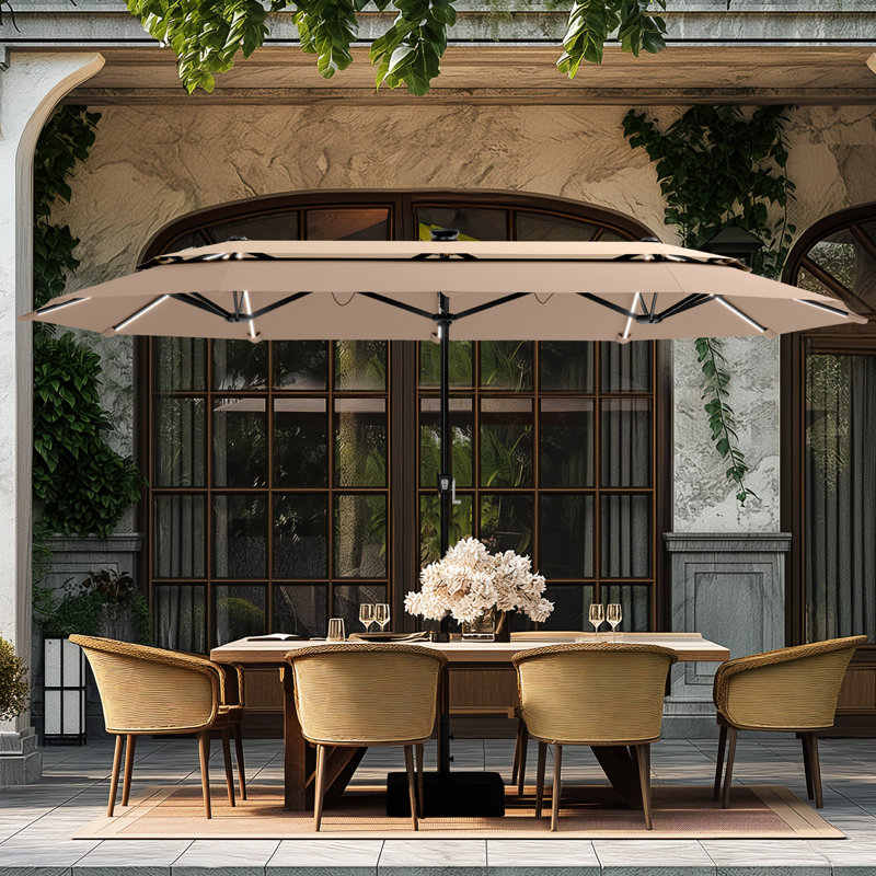Rectangular Lighted Market Parasol, Dark Beige, 198.1cm W x 396.2cm D