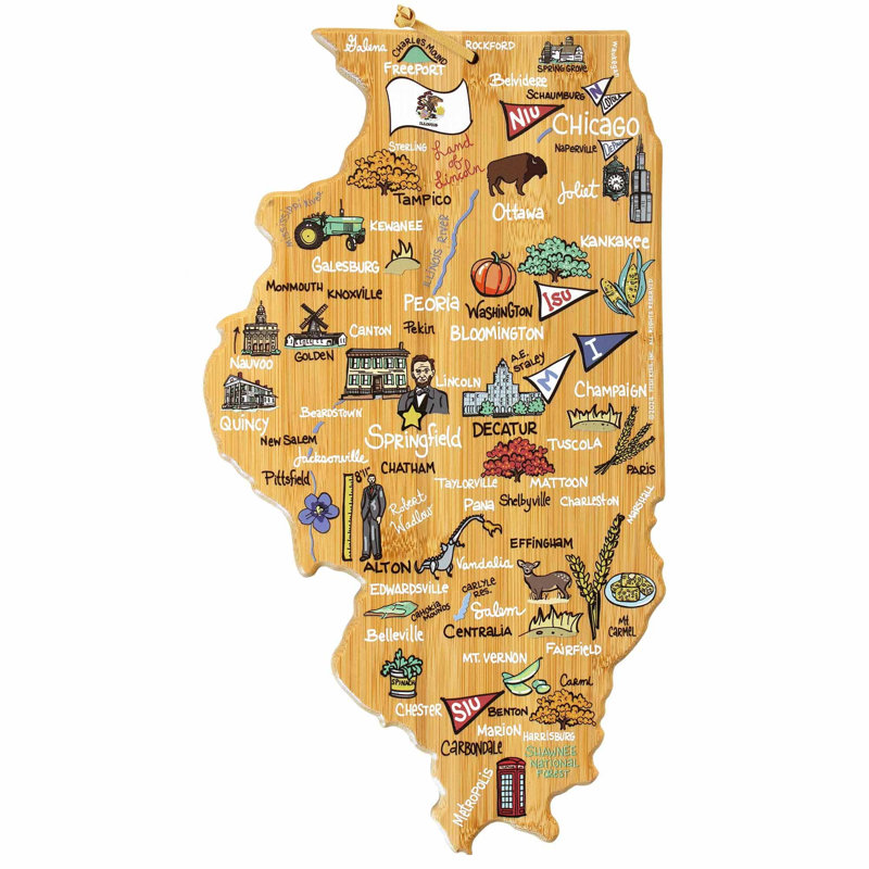 Planche à découper et servir Illinois avec œuvre d'art par Fish Kiss