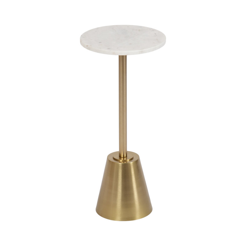 Table ronde en marbre et métal, Doré, White, 22" H x 10" W x 10" D