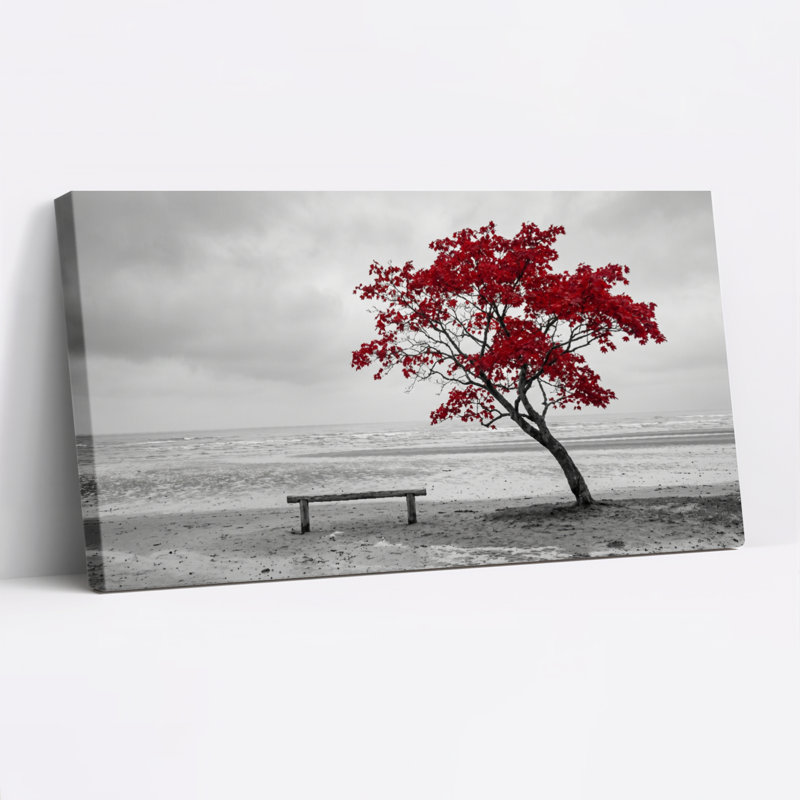 Ensemble de 1 tableau sur toile Arbre rouge, 32“W x 16”H, Wrapped Canvas