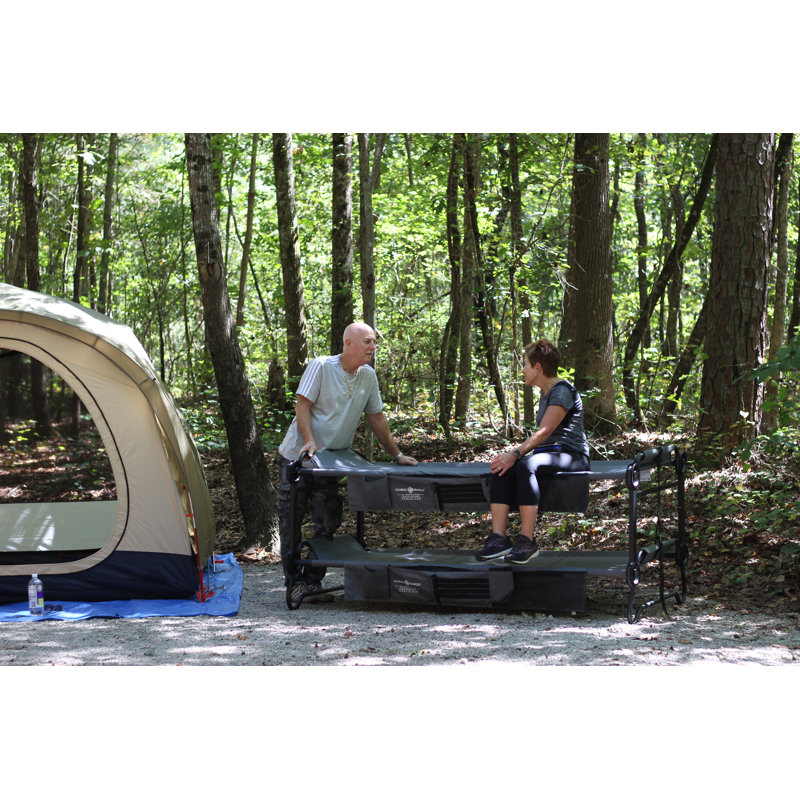 Extra Large Gray Steel Double Camping Cot with Organizers