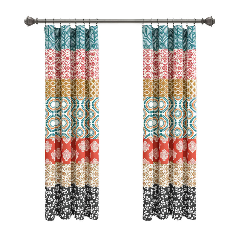 Bohemian Semi Sheer Curtain Single Panel, Turquoise/Orange, 52" W x 63" L