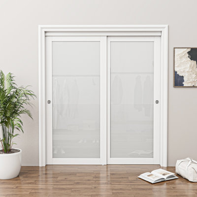 Porte coulissante 80 "trempée givrée 1 blanc clair avec quincaillerie et poignées 80"