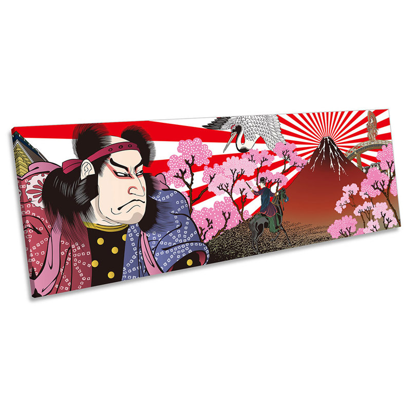 Samurai Asian Fuji Japanese Panoramic - Wrapped Canvas Panoramic Painting, 30.48cm H x 91.44cm W x 2cm D