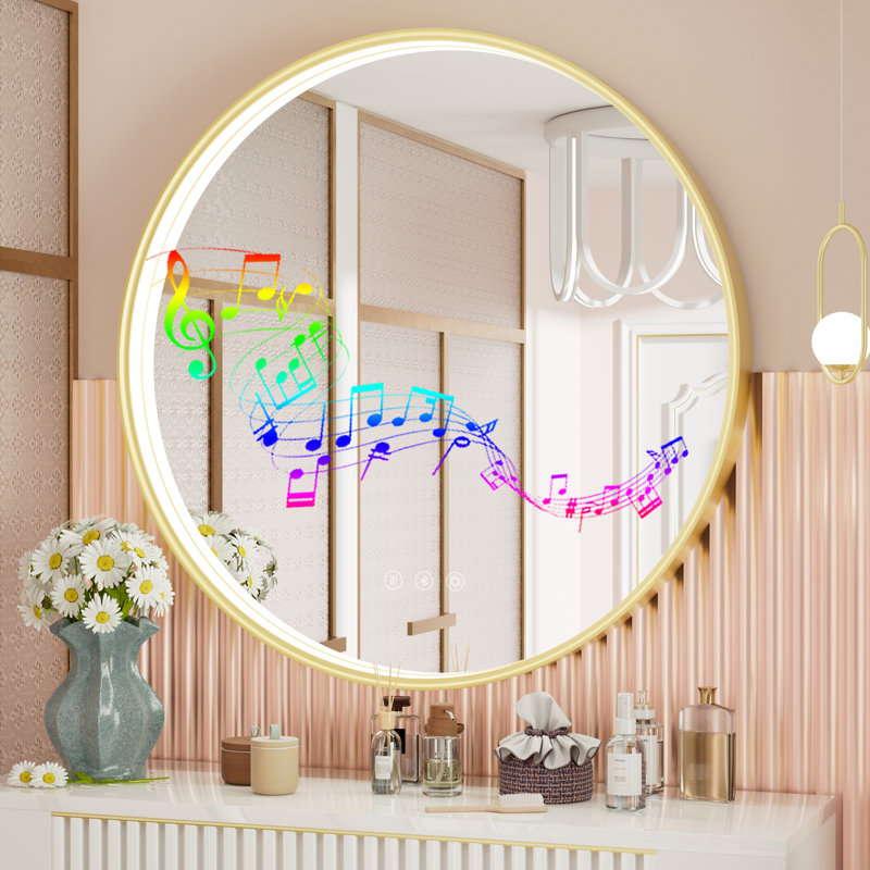 Miroir de salle de bain Bluetooth Bluetooth, 36 po x 36 po, Or brossé