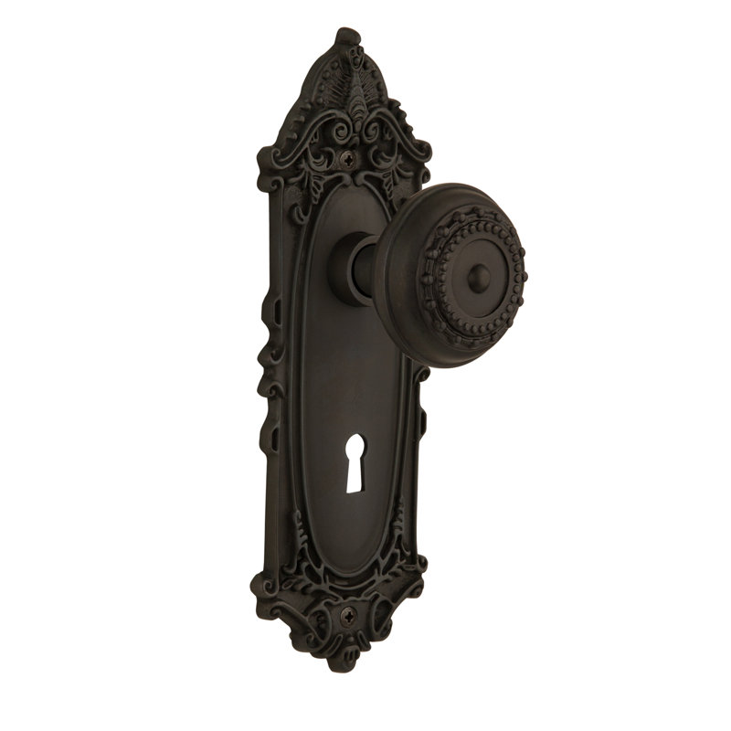Meadows Interior Mortise Door Knob with Victorian Long Plate, Oil-Rubbed Bronze