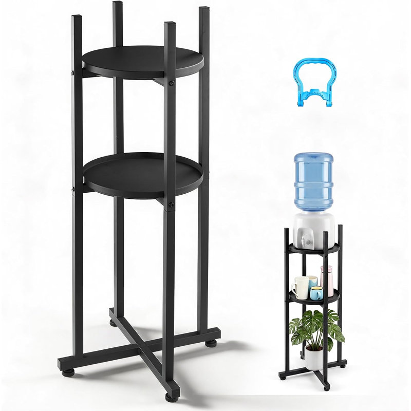 Support pour distributeur d'eau, support pour cruche d'eau de 5 gallons, support pour cruche robuste avec tablette de rangement amovible, poignée, base stable en forme de croix, pour la cuisine, le bureau, le salon, la salle de sport