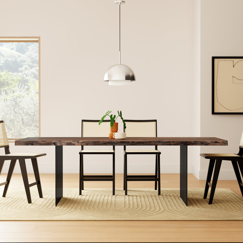 Roberto Acacia Solid Wood Top Metal Base Dining Table