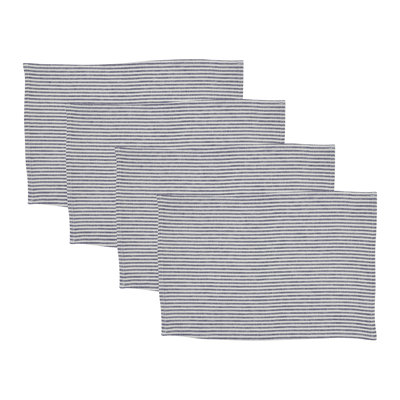 Classic Stripe Linen Blend Placemats (Set of 4) - Farmhouse Table Placemats for Everyday Dining, Kitchen Tables and Casual Entertaining