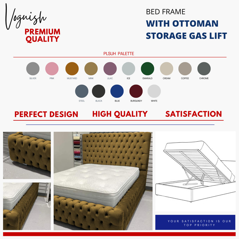 Upholstered Ottoman Storage Bed, Double (4'6), Orange
