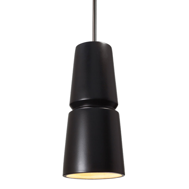 (6) Luminaire suspendu conique 1 lumière - Tige rigide, Nickel brossé, Noir mat carbone, H 13,5 po x l 6 po x P 6 po