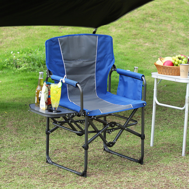 Fauteuil de direction de camping surdimensionné, chaise pliante portative pour adultes, chaise de camping d'extérieur robuste avec table d'appoint et poche