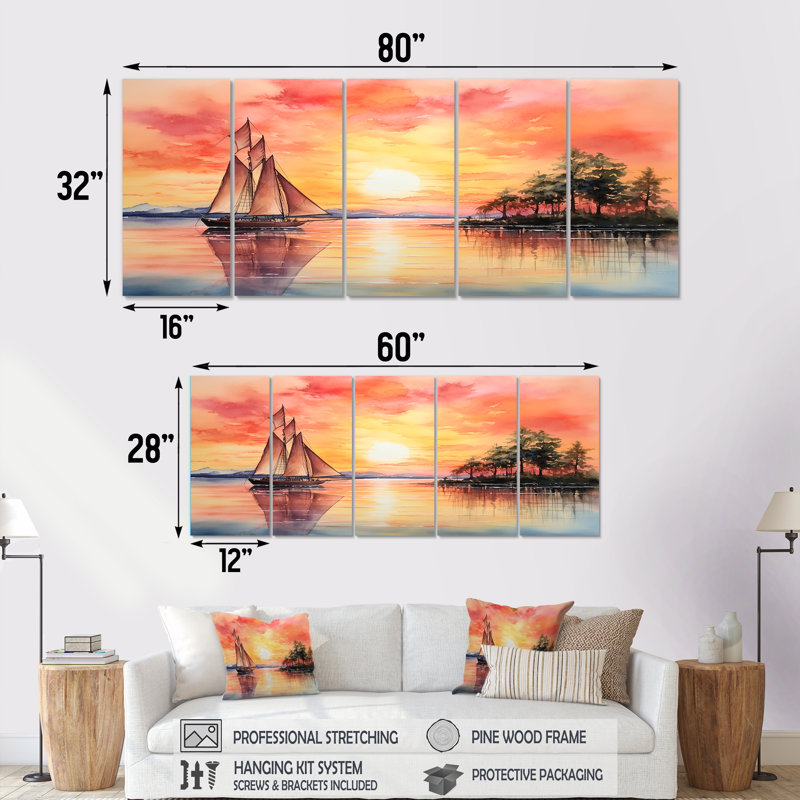 «Pastel Colours», ensemble d'art mural 5 pièces, H 32 po x l 80 po