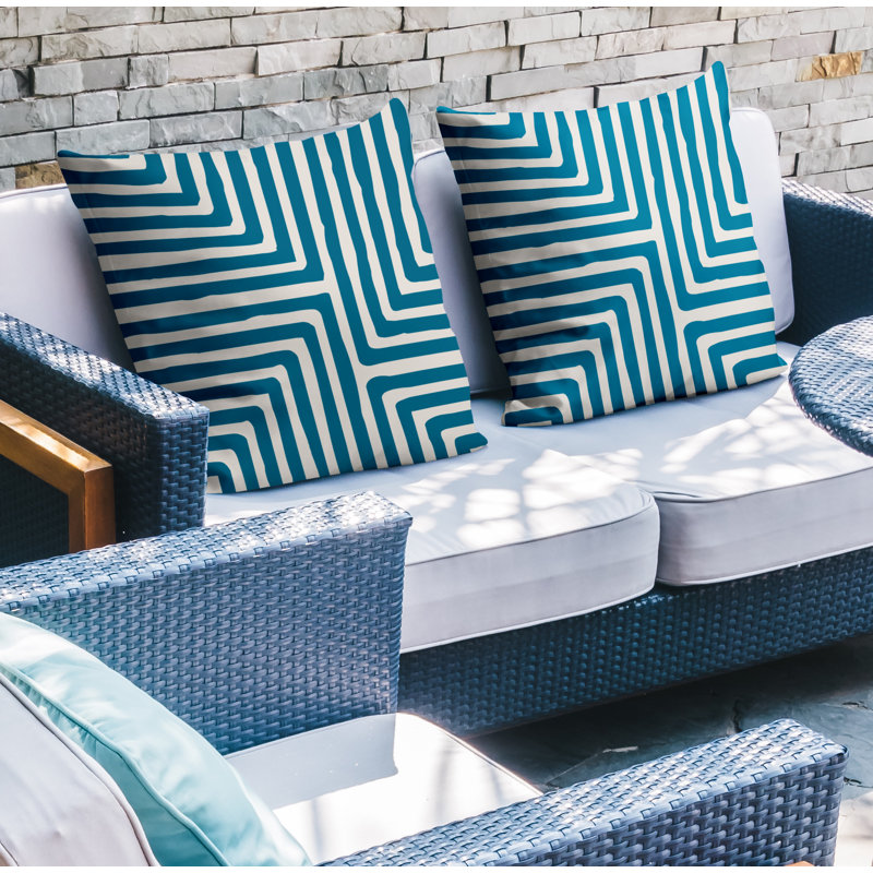 No Decorative Addition Indoor/Outdoor Reversible Throw Pillow, Turquoise, 17W" x 17H"