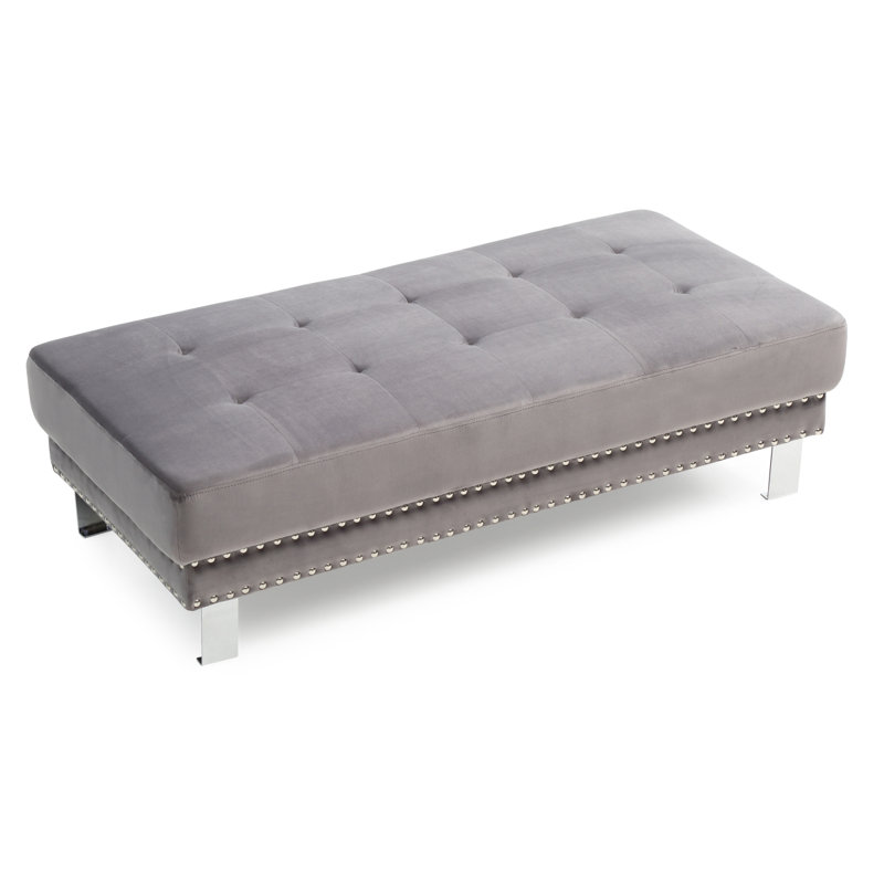 Velvet Ottoman, Gray Velvet