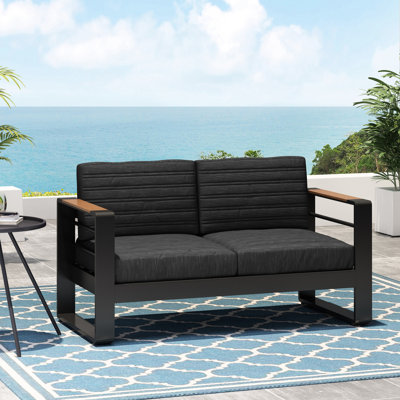 Extérieur en aluminium avec tissu gris résistant aux intempéries - Structure et coussins noirs