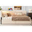 Base de lit simple à double boucle, structure de lit tapissier avec tête de lit, avec 2 tiroirs de rangement, lumière DEL et conception de chargement USB, pieds et lattes en bois massif, aucun sommier nécessaire, beige-1114944432