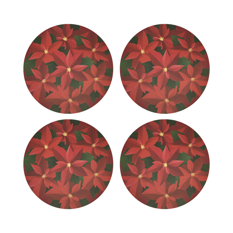Christmas Poinsettia Vegan Leather Round Coasters