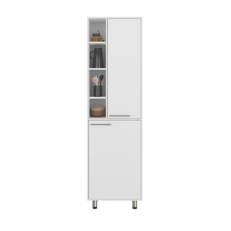 Garde-manger Florence, plusieurs tablettes ouvertes et fermées, design moderne, blanc