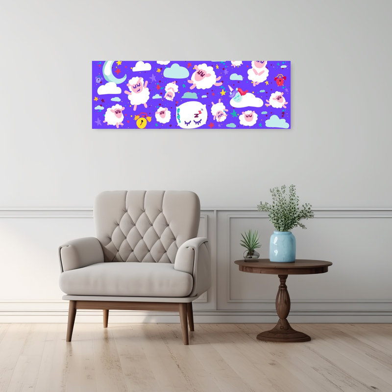 «Whimsical Sleepy Sheep Peaceful Whimsical Abstract Landscape Nature», art mural, H 12 po x l 36 po