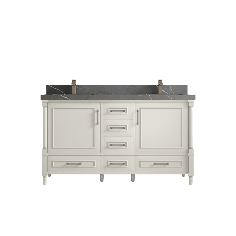 Meuble-lavabo double 60 po avec comptoir Aberdeen, Gris Piatra