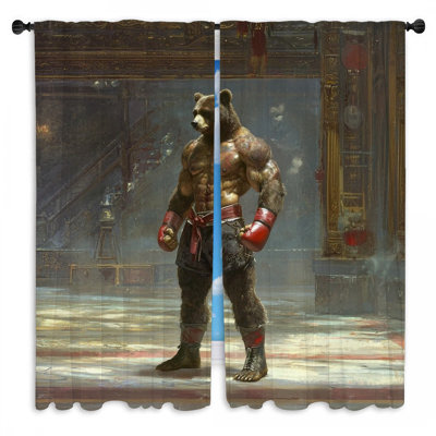 Bear Boxer Window Curtains  Sports Industrial Drapes - 2 Panels