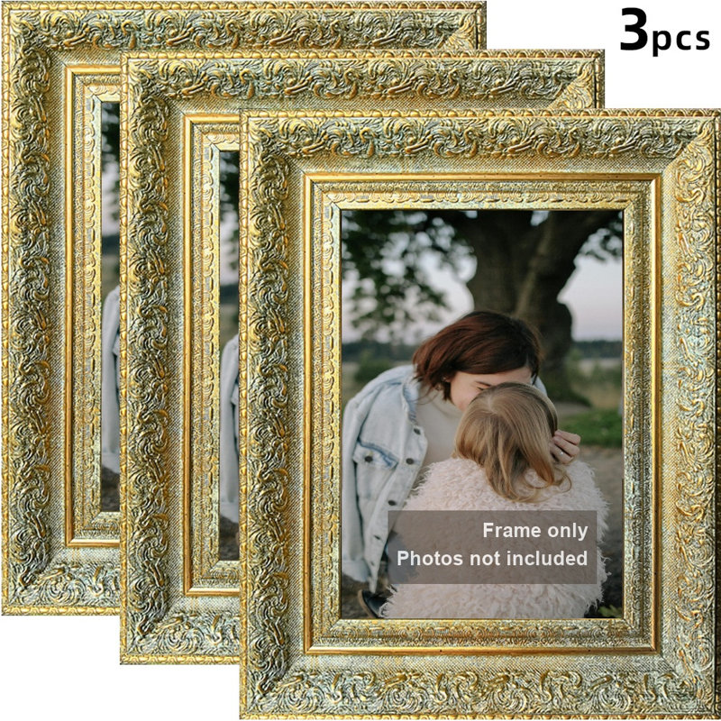 Cadre photo 3 pièces 8 "x 10" style antique avec support de table et crochets muraux or antique