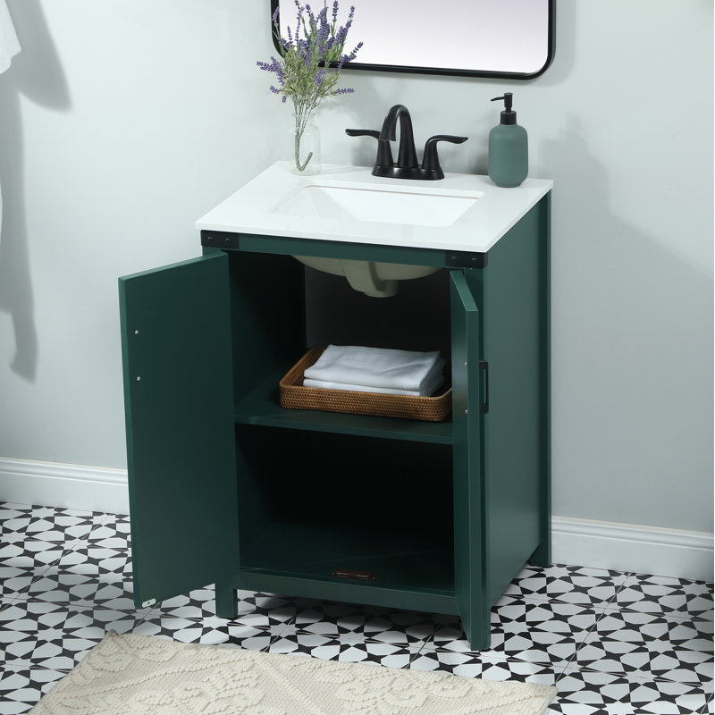Slayton 24'' Single Bathroom Vanity with Engineered Marble Top, Green