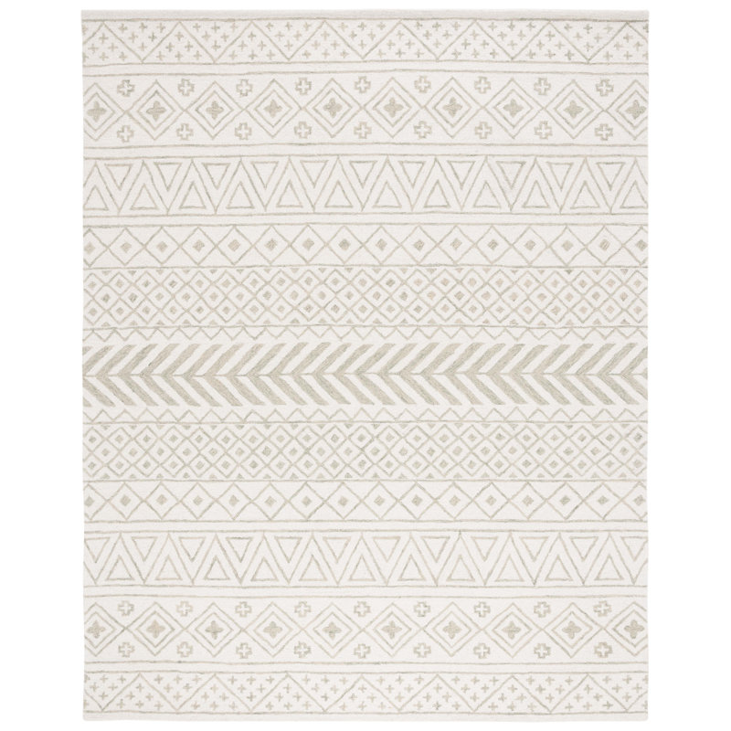 Tapis en laine / coton / latex touffeté à la main Metro en ivoire / vert clair Metro, Rectangulaire 8 pi x 10 pi
