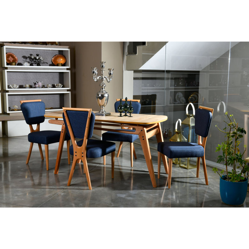 Ensemble repas pour quatre personnes, Chêne / bleu foncé