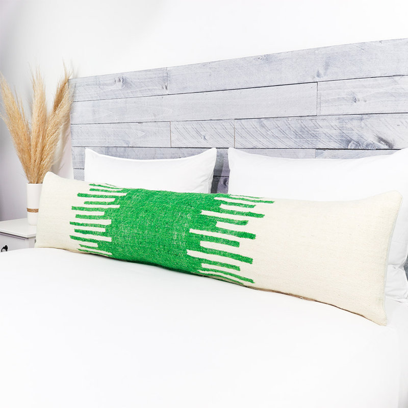 Housse de coussin rectangulaire en laine Taza, Blanc/vert