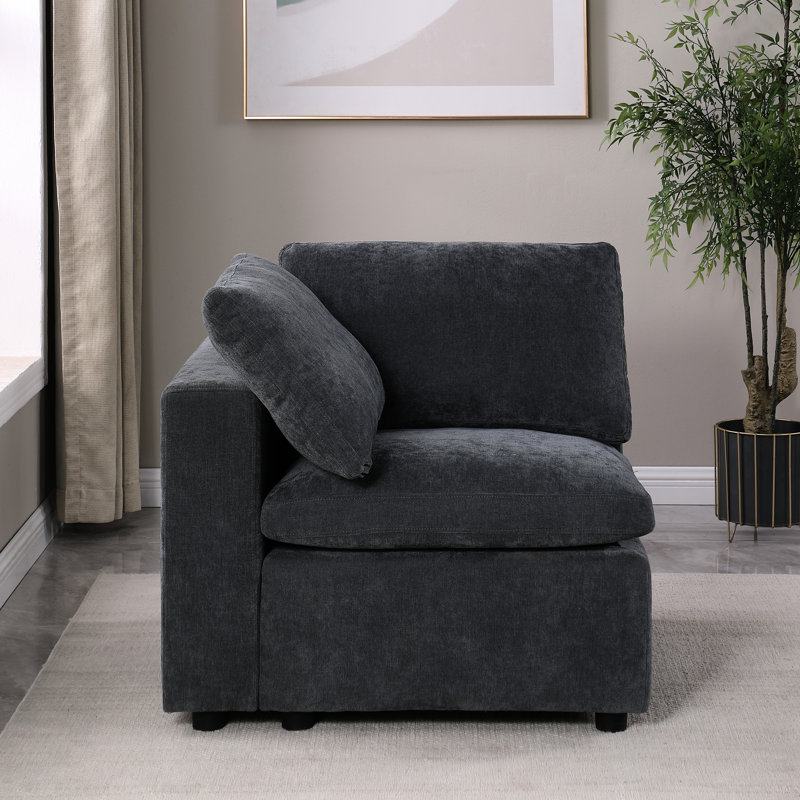 Fauteuil modulaire en U en chenille gris, orienté à gauche pour esthétique moderne avec éponge et ressort
