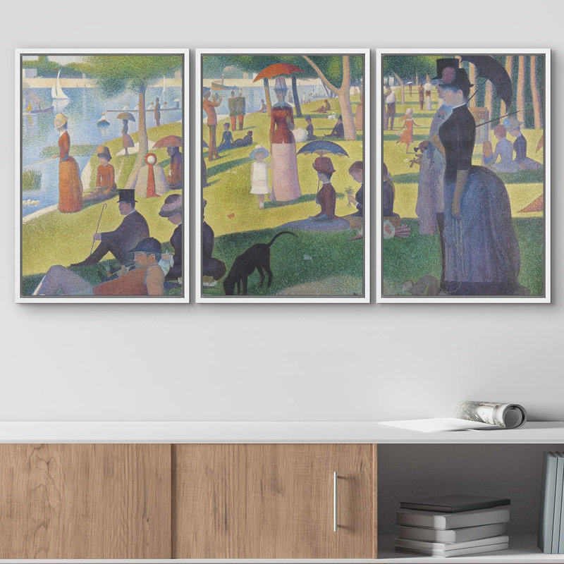 White Framed Geometric La Grande Jatte Canvas Print Set