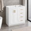 Meuble-lavabo blanc sur pied de style vintage, 74,2 cm (29,21 pouces), en bois de peuplier et MDF ; comprend trois tiroirs et un garde-robe ; facile à assembler ; lavabo non inclus.