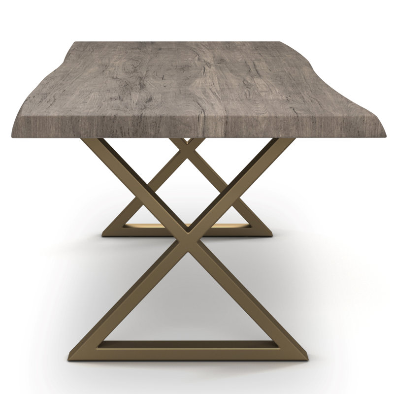 Colin X-Base Dining Table, 29.75"H x 79"L x 40"W, Brass, Sandblasted Gray